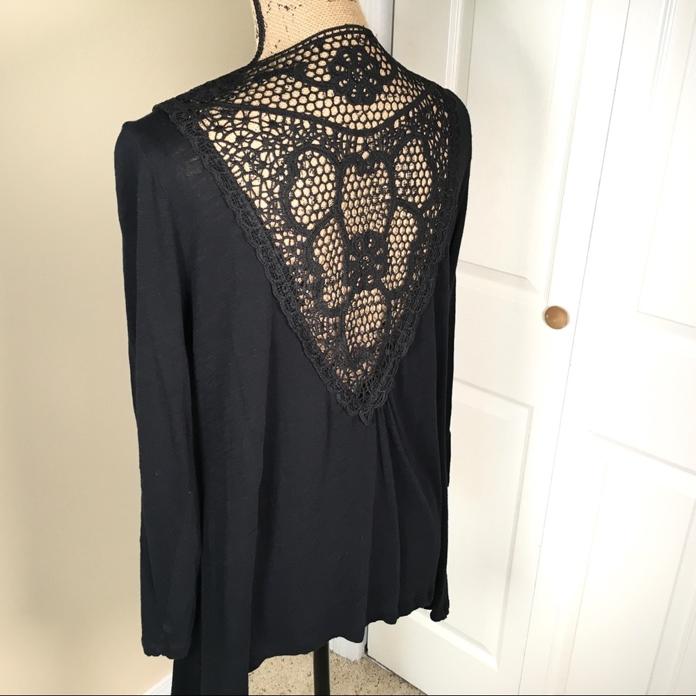 Crochet Back Black Lightweight Drape Cardigan